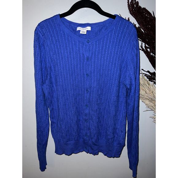 Liz Claiborne size L royal blue button front cardigan cable knit sweater EUC - Picture 1 of 6